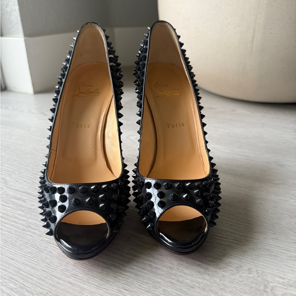 Black Spiked Peep-Toe Heels